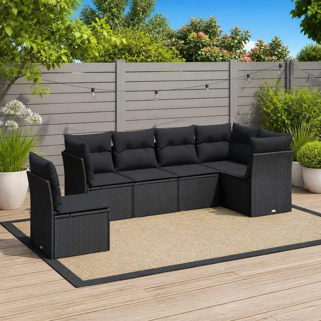 6 Piece Garden Sofa Set PE Rattan Outdoor Furniture Black