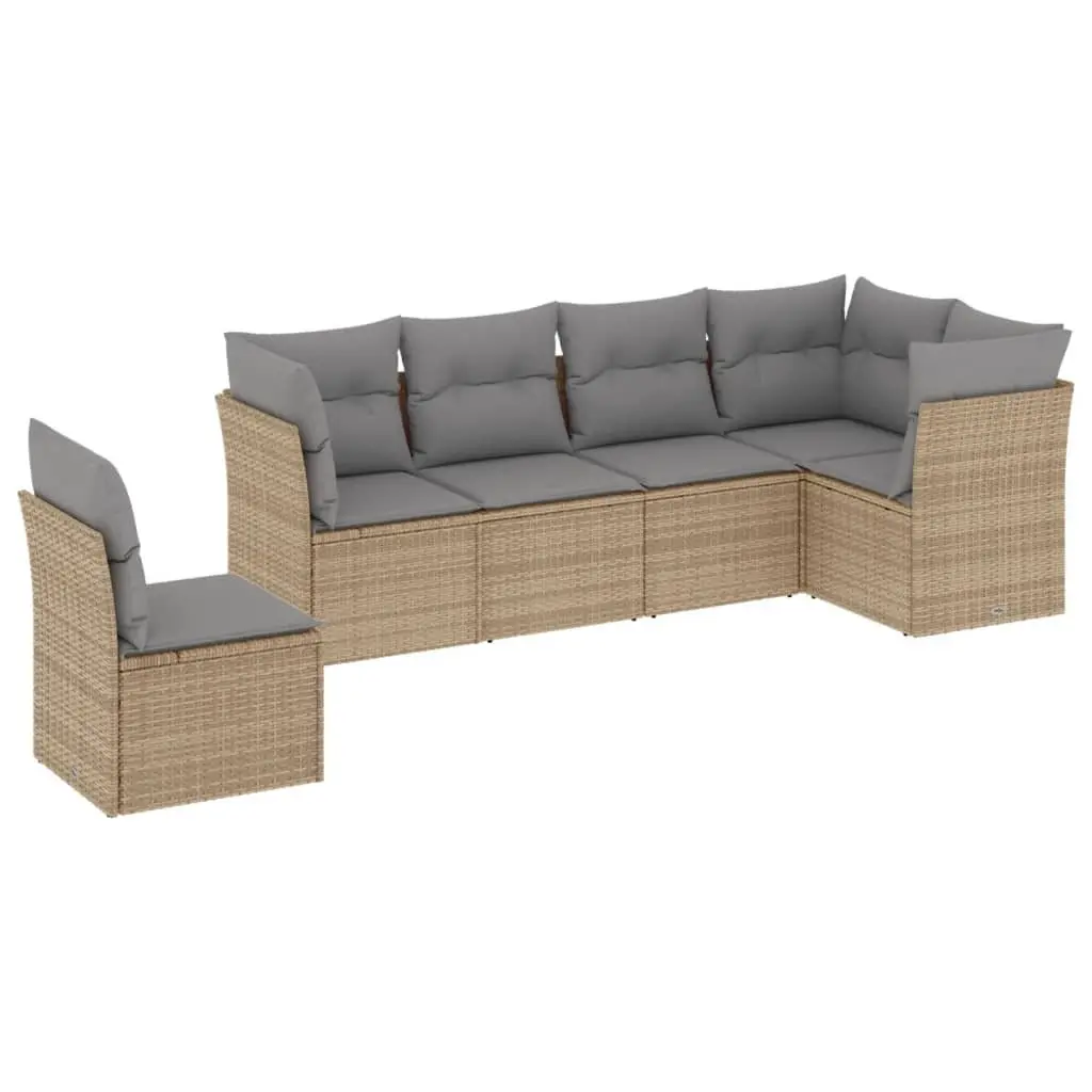 Garden Sofa Set 6 Piece Outdoor Furniture Patio Seating Beige Poly Rattan
