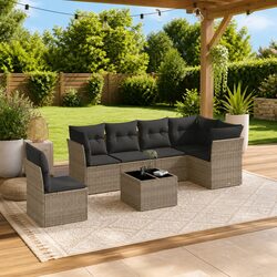 7 Piece Garden Sofa Set with Cushions Grey Poly Rattan Outdoor Furniture