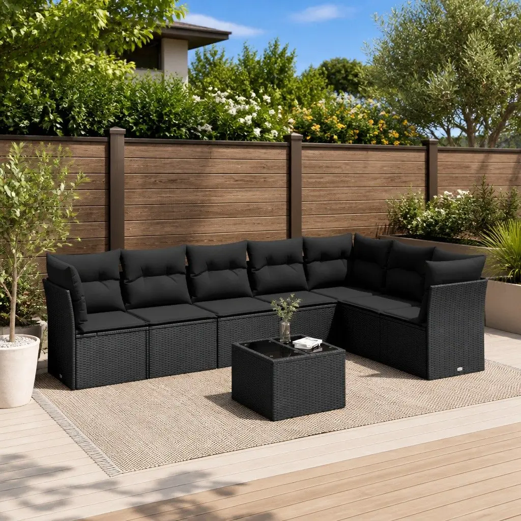 Garden Sofa Set 8 Piece Modular Outdoor Furniture Black PE Rattan