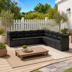 9 Piece Garden Sofa Set Outdoor Furniture Black Poly Rattan Patio Lounge with