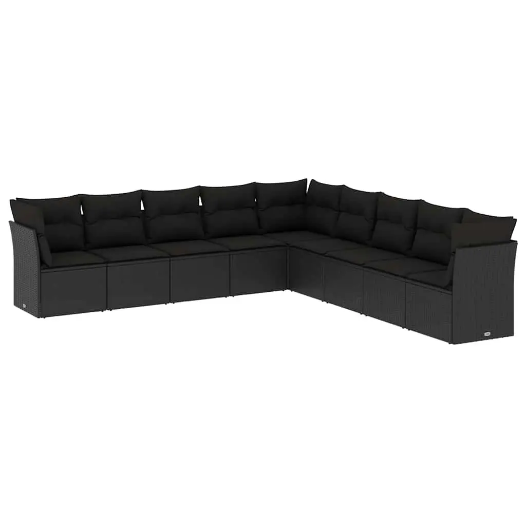 9 Piece Garden Sofa Set Outdoor Furniture Black Poly Rattan Patio Lounge with