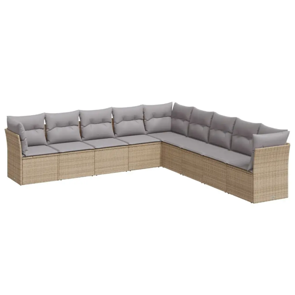 9 Piece Garden Sofa Set Modular Outdoor Furniture Beige PE Rattan Patio Seating