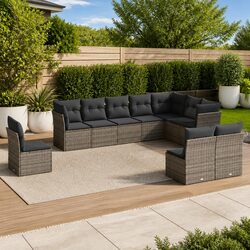 Garden Sofa Set 10 Piece Outdoor Furniture Grey Poly Rattan Modular Patio Lounge