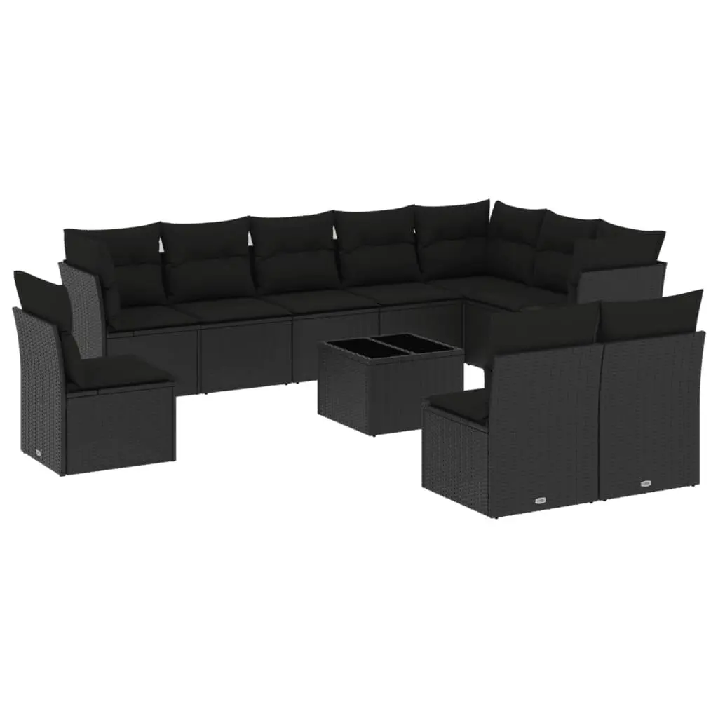 11 Piece Outdoor Garden Sofa Set Poly Rattan Black Modular Furniture with Storage