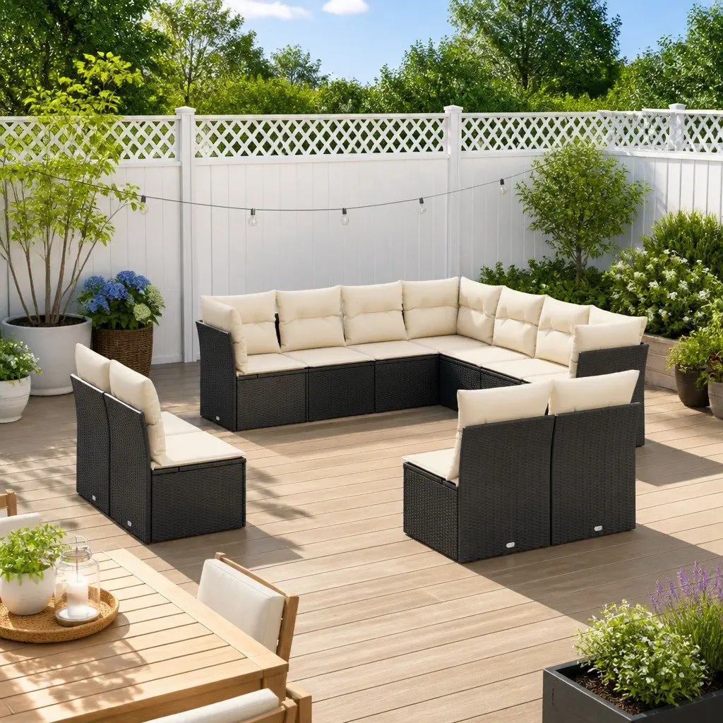 Garden Sofa Set Modular PE Rattan 11 Piece Outdoor Patio Furniture Black