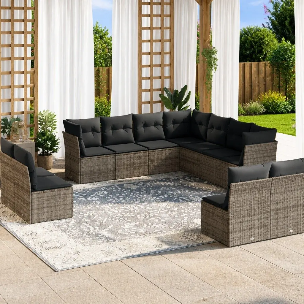 Garden Sofa Set Modular PE Rattan 11 Piece Outdoor Furniture Grey