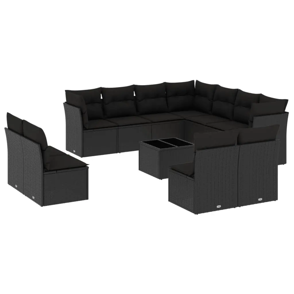 Garden Sofa Set 12 Piece Outdoor Furniture Black Poly Rattan Modular Patio