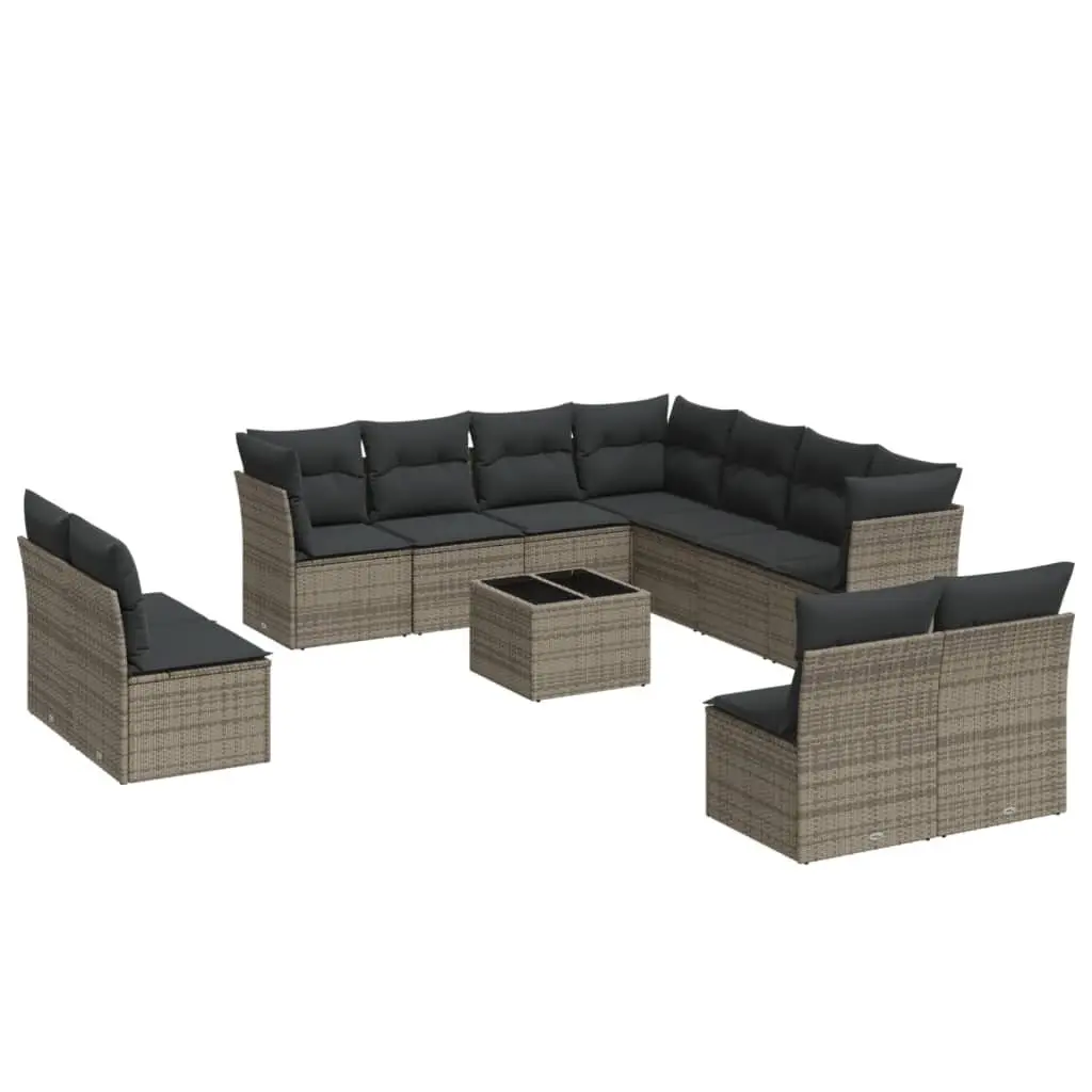 Garden Sofa Set Grey PE Rattan 12 Piece Outdoor Furniture Patio Seating