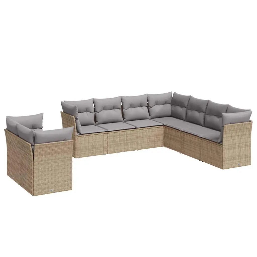 Garden Sofa Set 9 Piece PE Rattan Outdoor Furniture Beige with Cushions