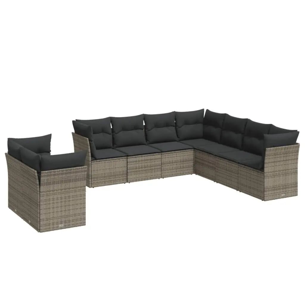 Garden Sofa Set 9 Piece Outdoor Furniture Grey Poly Rattan Patio Seating with