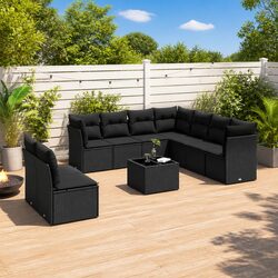 10 Piece Garden Sofa Set Black Poly Rattan Outdoor Furniture Patio Lounge