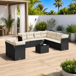 Versatile 10 Piece Black Garden Sofa Set for Outdoor Use
