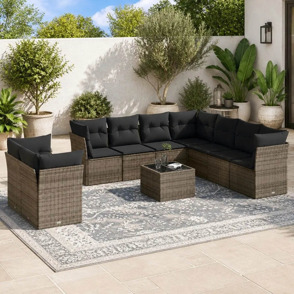 Garden Sofa Set PE Rattan Modular 10 Piece Outdoor Furniture Grey
