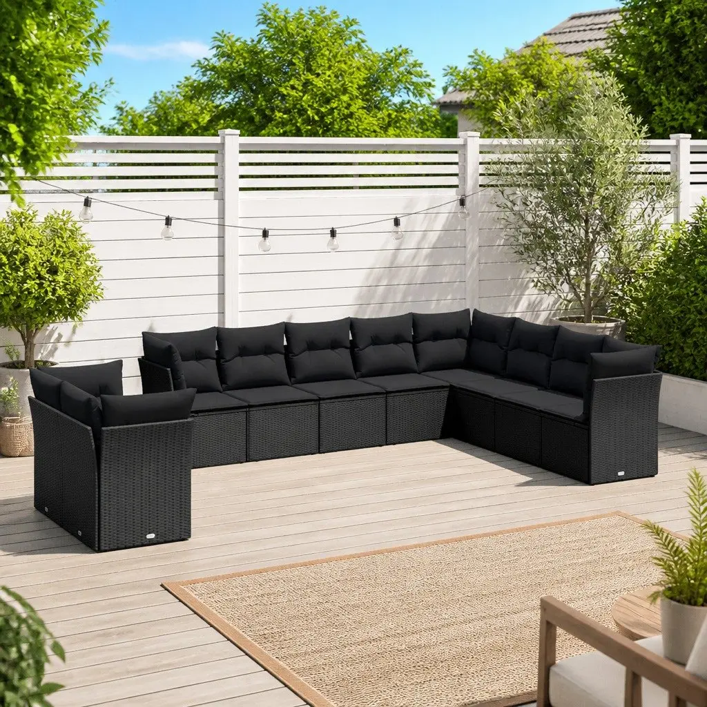 Garden Sofa Set 10 Piece Outdoor Furniture Patio Black Rattan Modular Lounge
