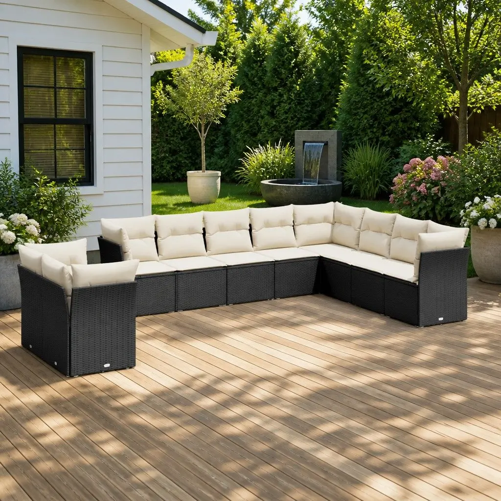 Garden Sofa Set Modular PE Rattan 10 Piece Outdoor Furniture Black