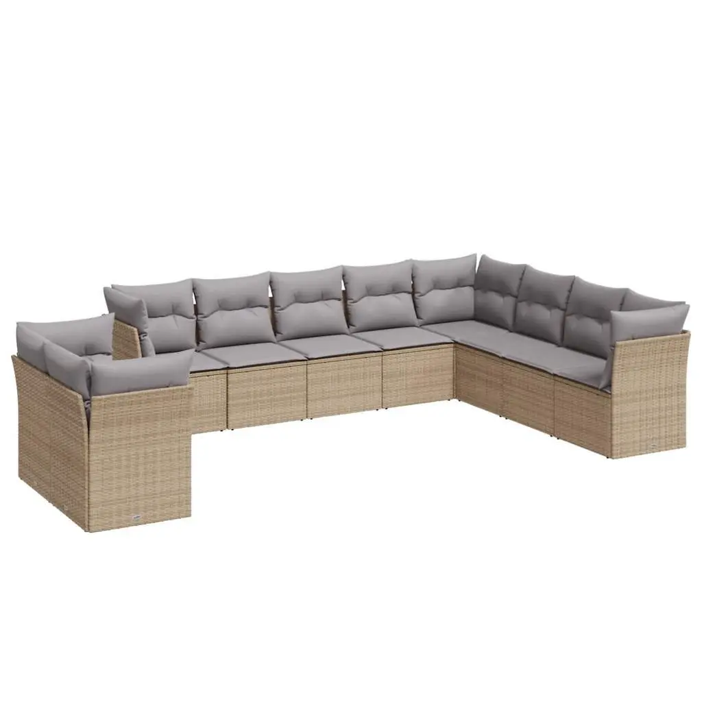 10 Piece Modular Outdoor Garden Sofa Set PE Rattan Beige
