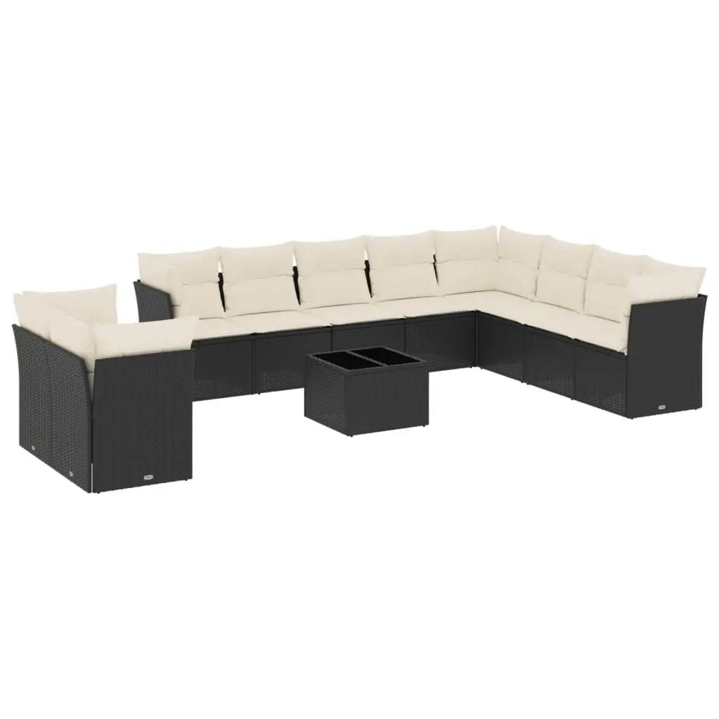 Outdoor Furniture Set 11 Piece Modular Black PE Rattan Sofa with Tempered Glass Top