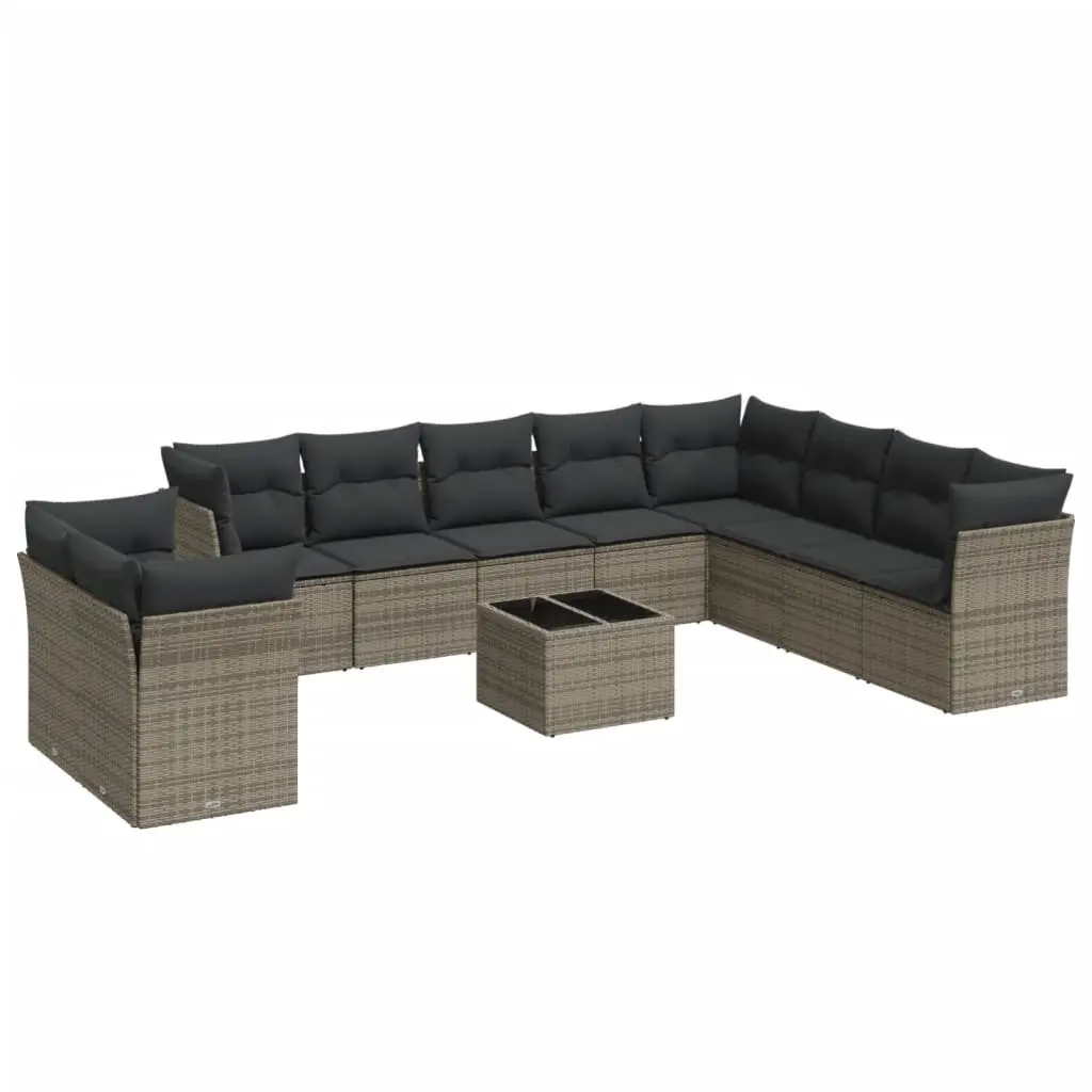 Garden Sofa Set 11 Piece Outdoor Furniture Grey Poly Rattan Patio Seating with