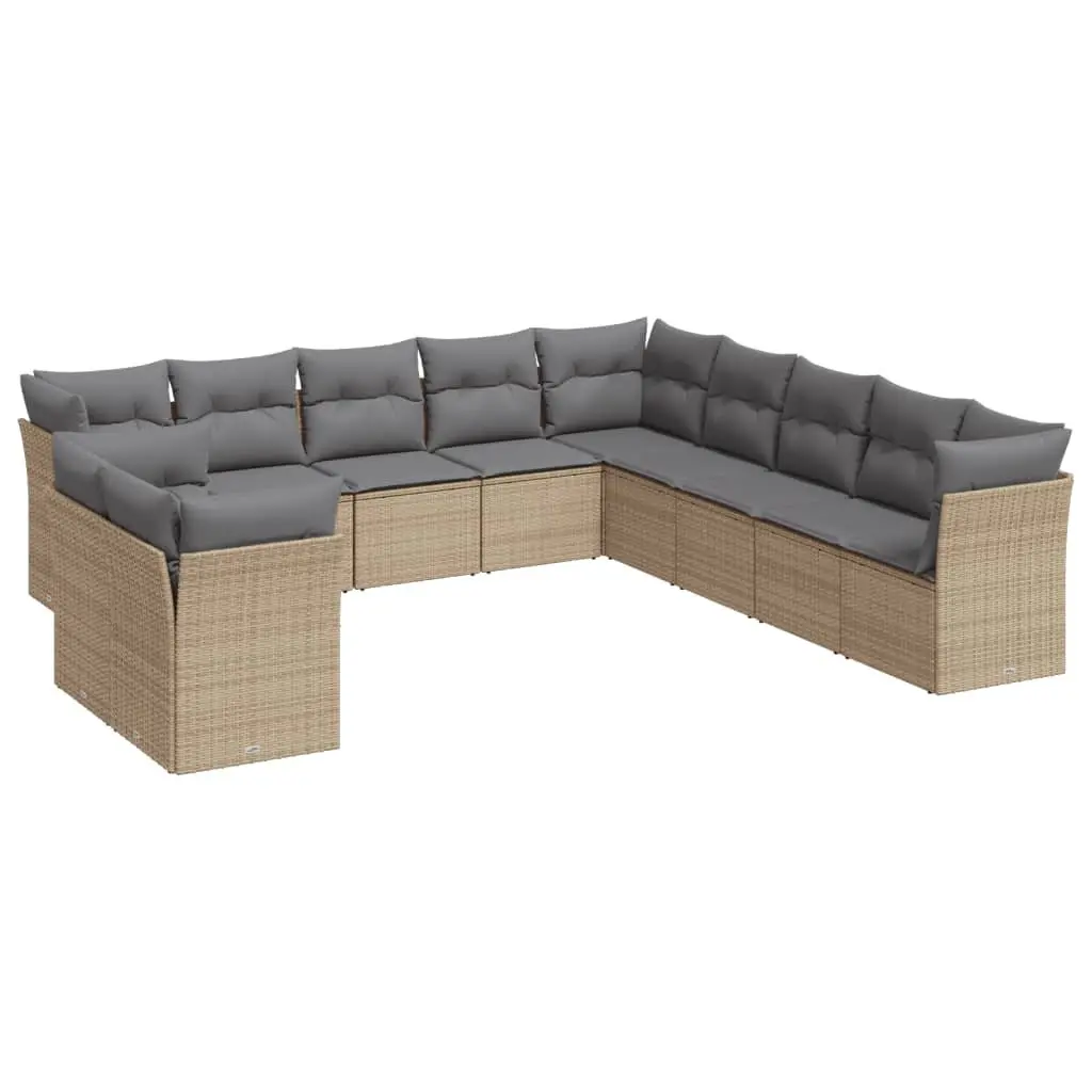 Outdoor Garden Sofa Set 11 Piece Beige Poly Rattan Patio Furniture with