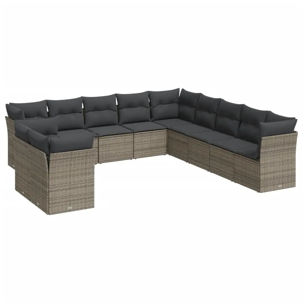 11 Piece Modular Garden Sofa Set Grey PE Rattan Outdoor Furniture