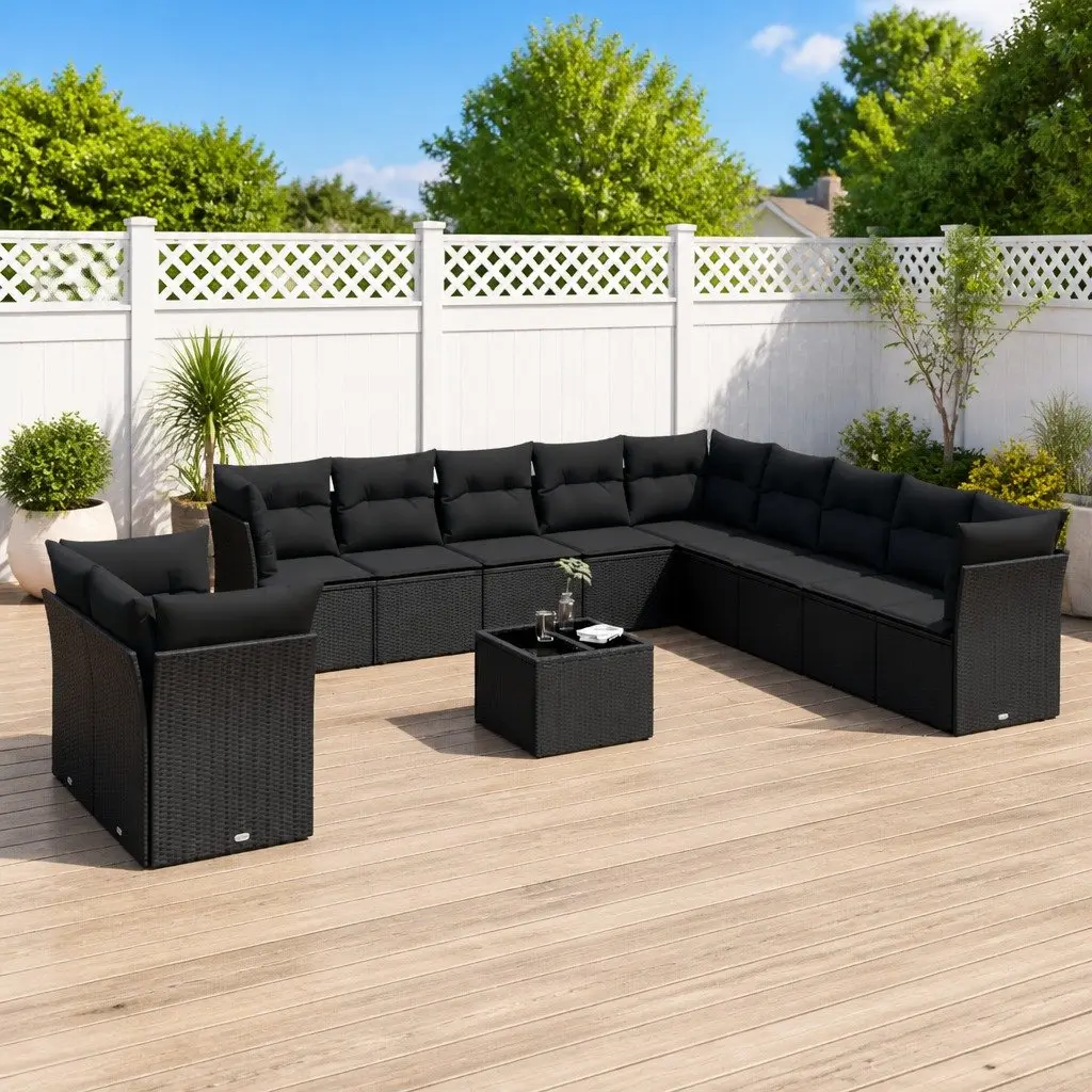 Garden Sofa Set 12 Piece Modular Outdoor Furniture Black PE Rattan