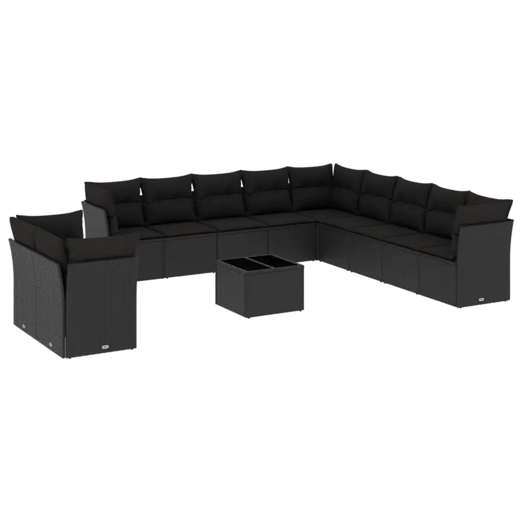 Garden Sofa Set 12 Piece Modular Outdoor Furniture Black PE Rattan