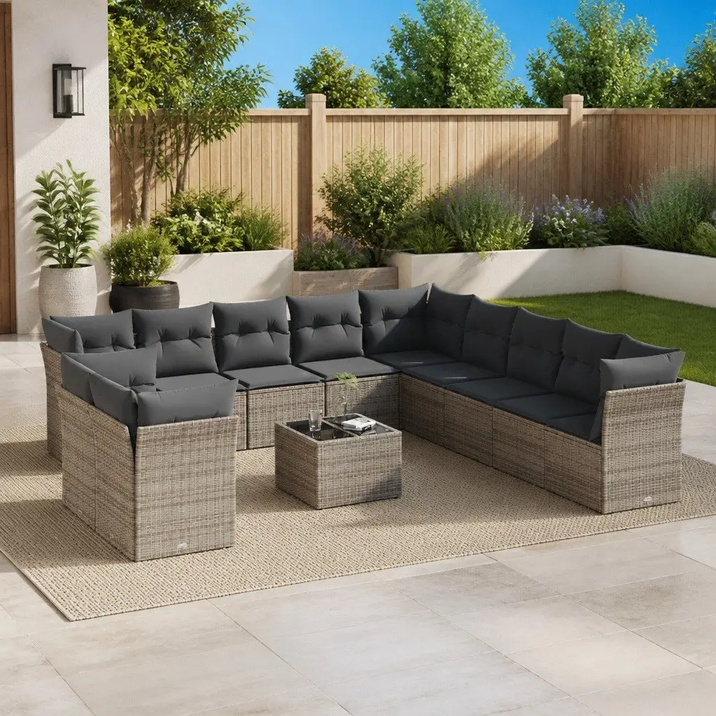 Garden Sofa Set Modular PE Rattan 12 Piece Outdoor Furniture Grey Patio