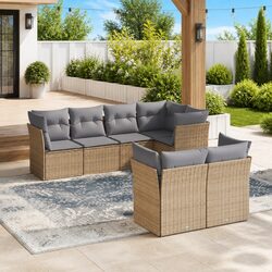 7 Piece Garden Sofa Set Outdoor Furniture Beige Poly Rattan with Cushions