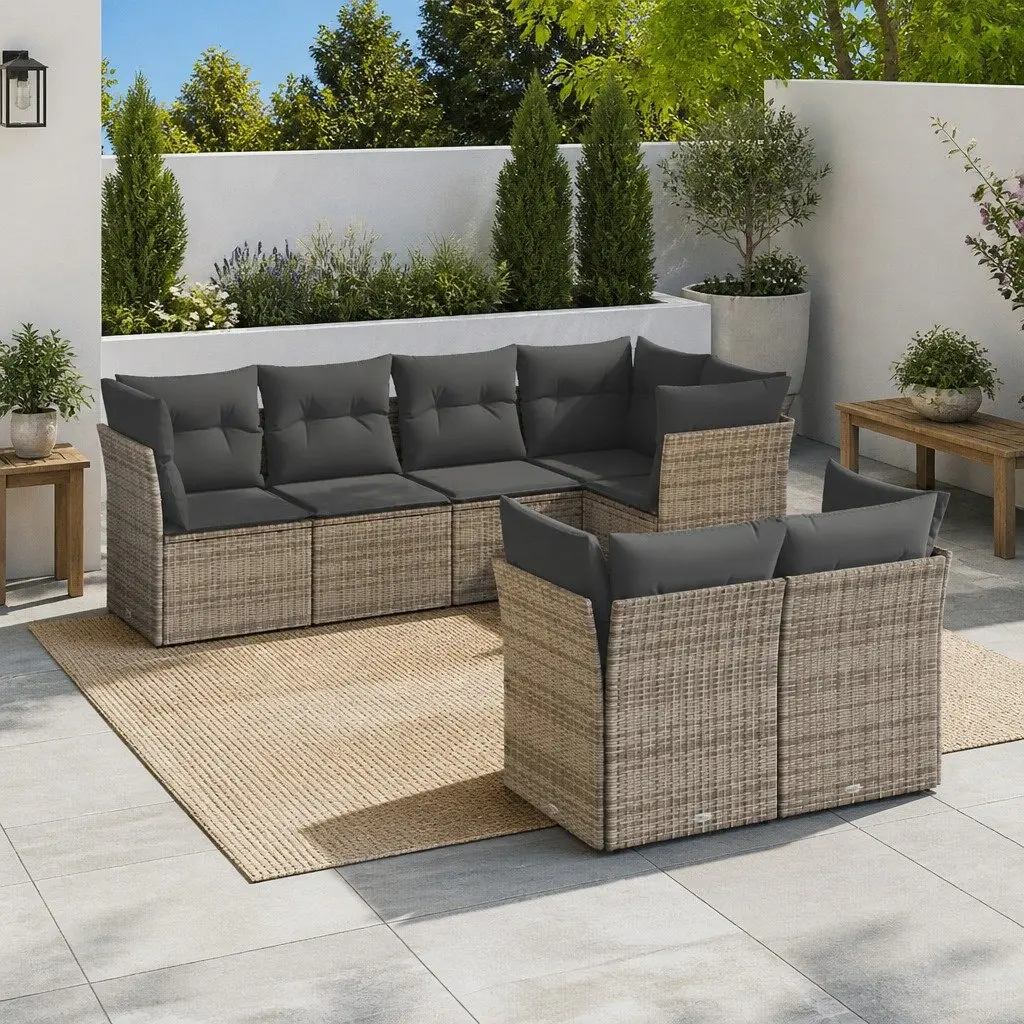 Garden Sofa Set 7 Piece Outdoor Furniture Grey Poly Rattan Modular Patio Lounge