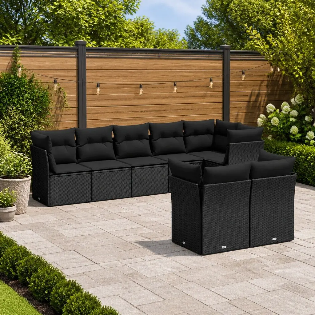 Garden Sofa Set PE Rattan 8 Piece Modular Outdoor Furniture Black