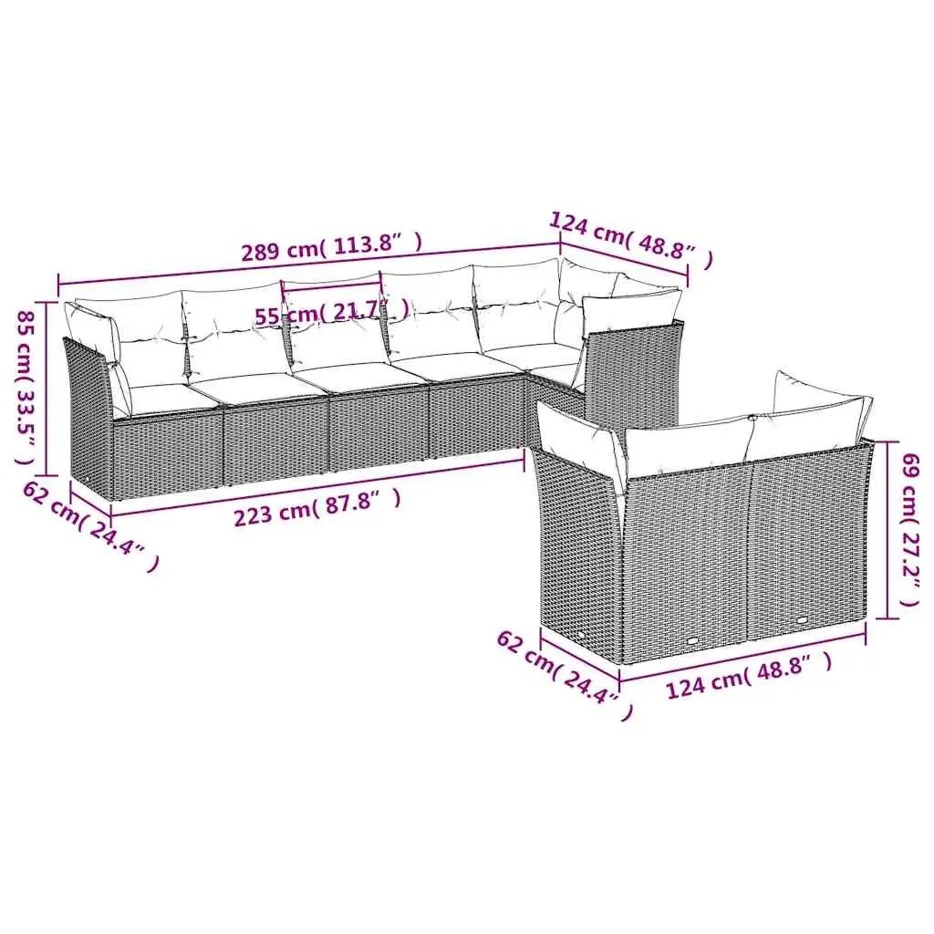 Garden Sofa Set PE Rattan 8 Piece Modular Outdoor Furniture Black