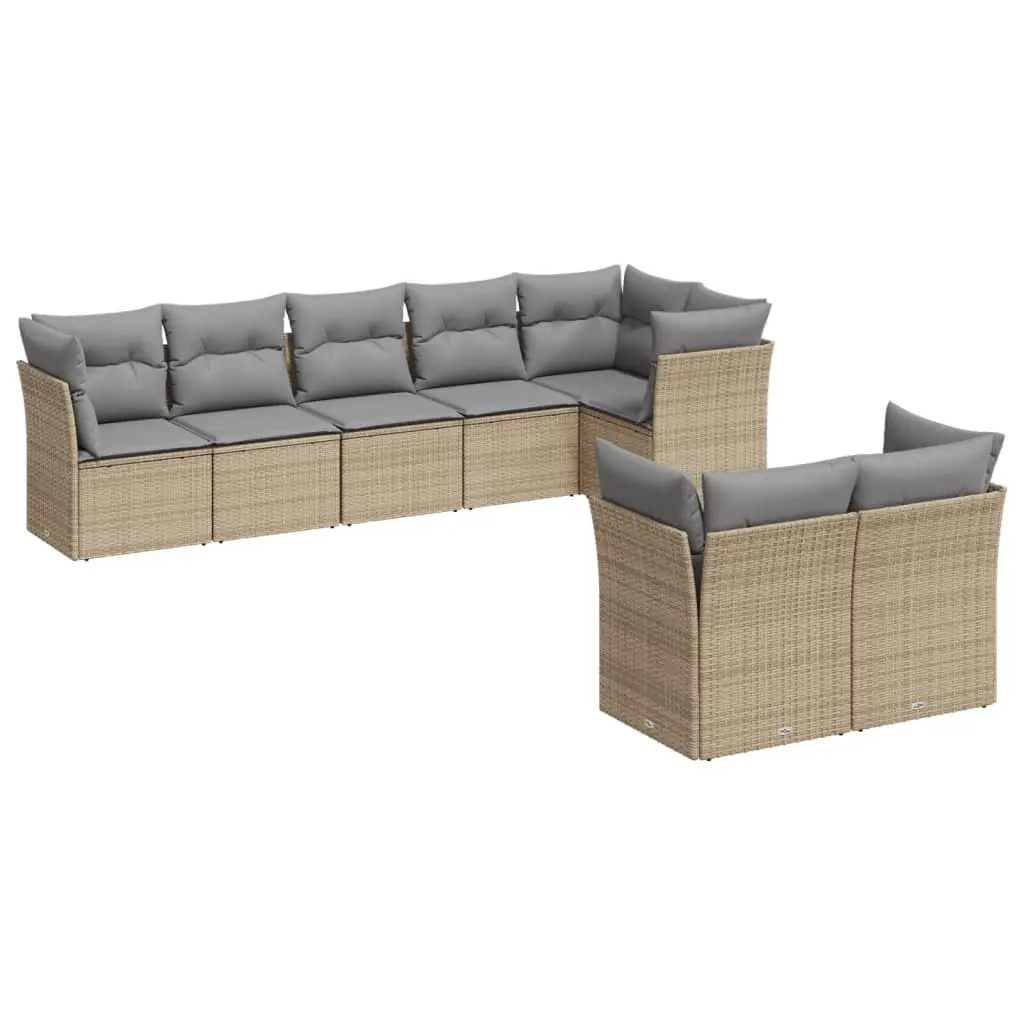 Garden Sofa Set 8 Piece Outdoor Furniture Beige Poly Rattan Patio Lounge with