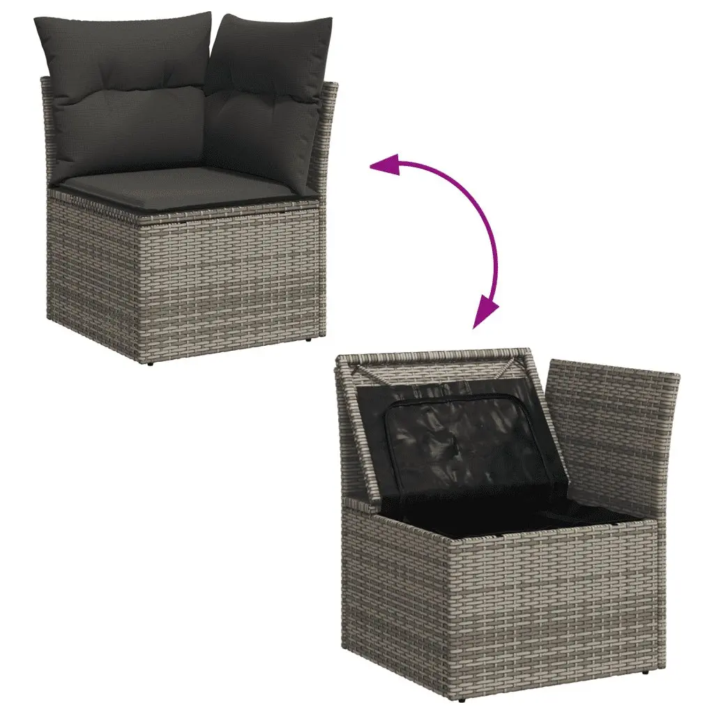 Garden Sofa Set 8 Piece Outdoor Furniture Grey Poly Rattan Modular with Storage