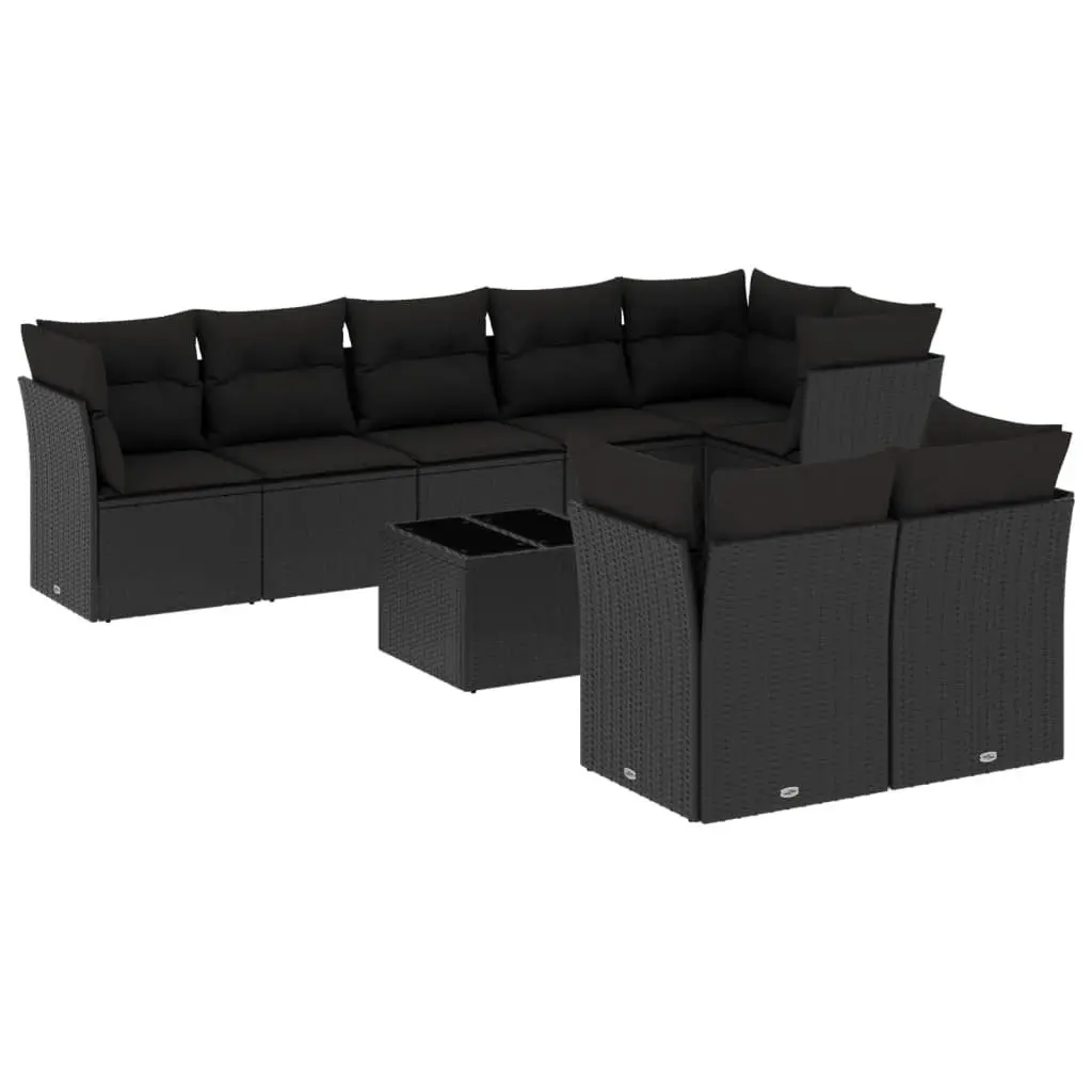 Garden Sofa Set 9 Piece PE Rattan Outdoor Furniture Black with Storage