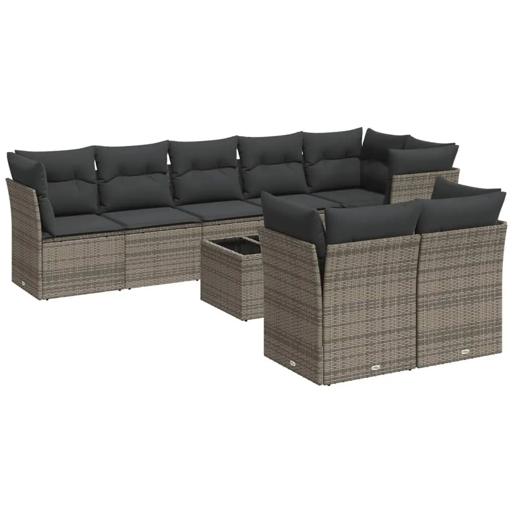Garden Sofa Set 9 Piece Outdoor Furniture Patio Lounge with Cushions Grey
