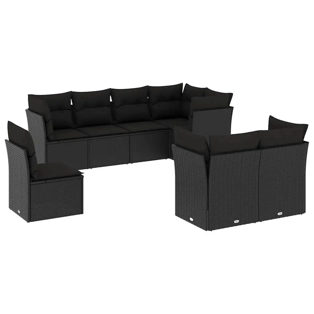 8 Piece Modular Outdoor Garden Sofa Set Black PE Rattan with Cushions