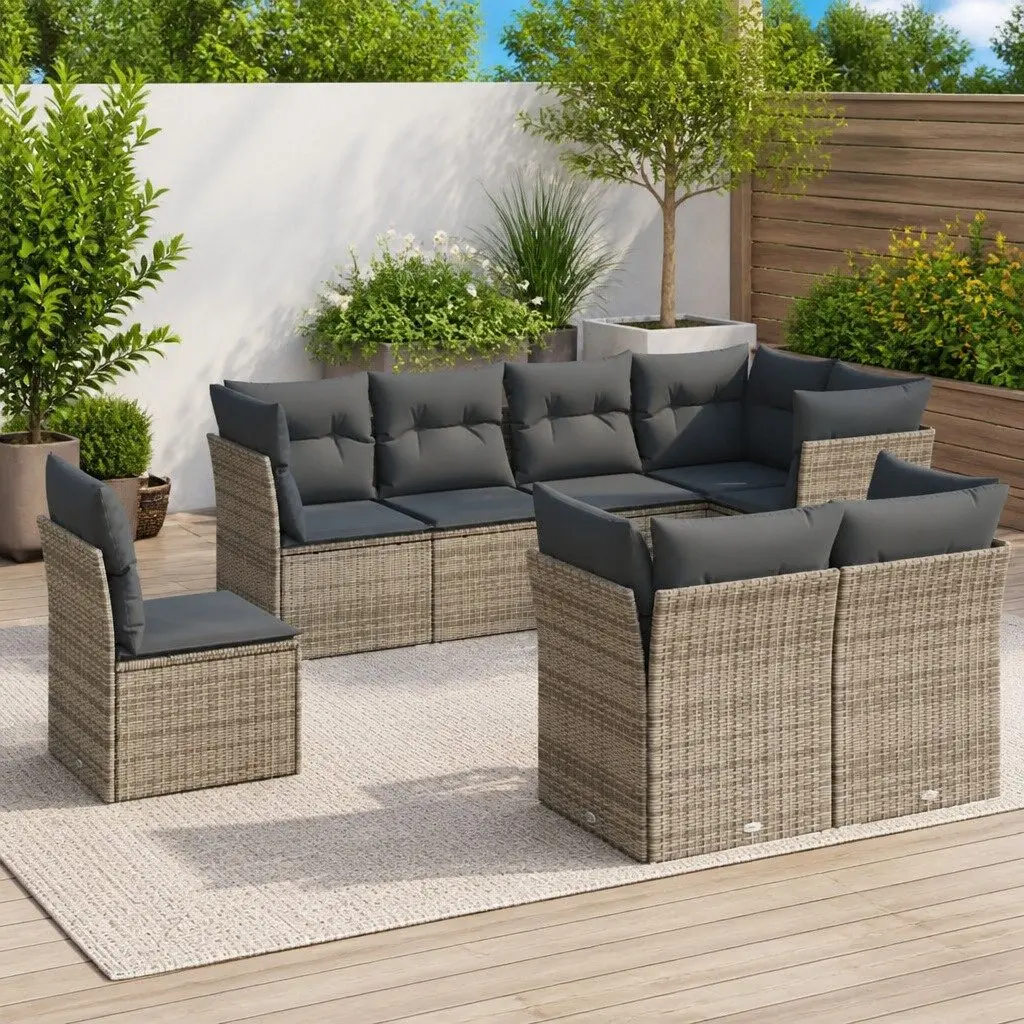Garden Sofa Set 8 Piece Modular PE Poly Rattan Grey Outdoor Furniture