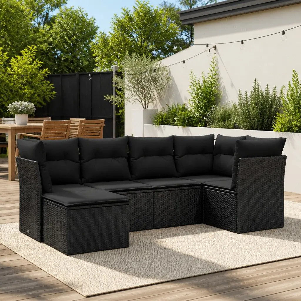 6 Piece Garden Sofa Set Modular PE Rattan Outdoor Patio Furniture Black