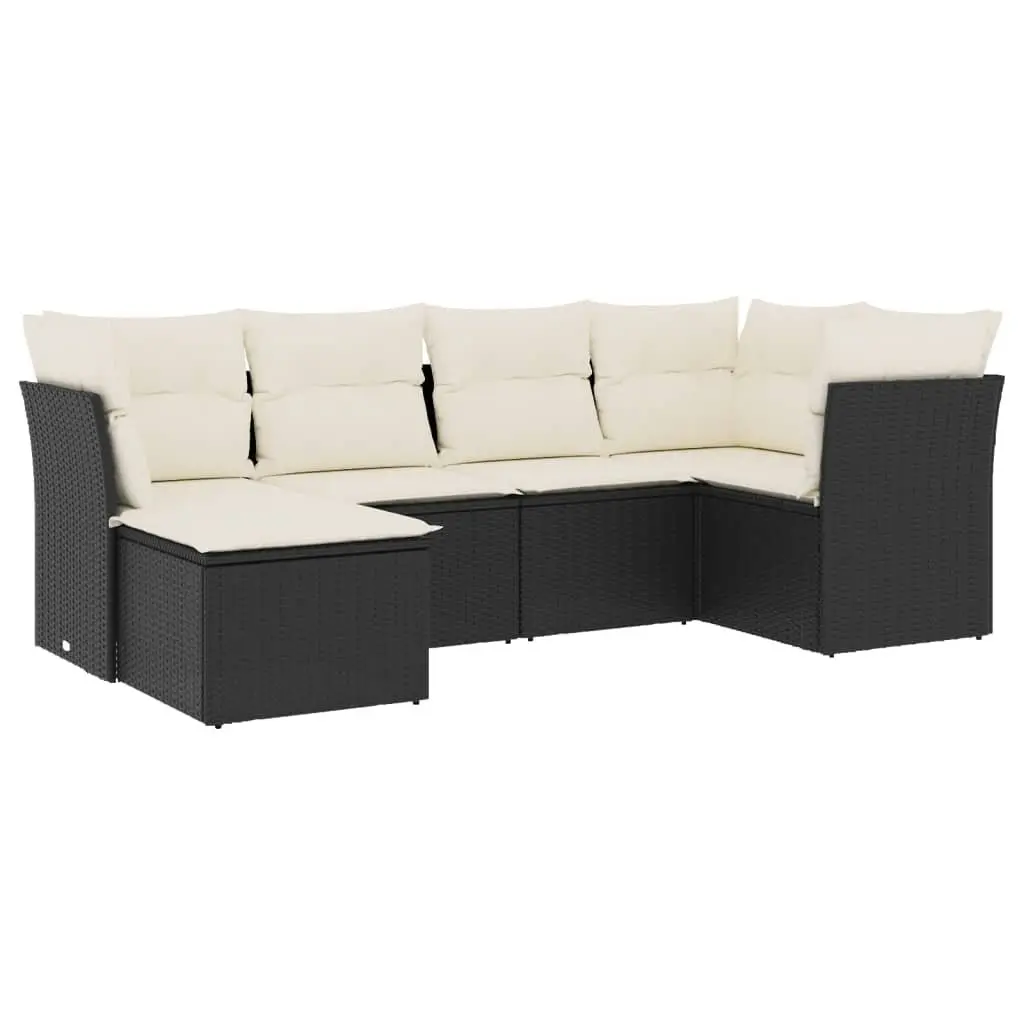 6 Piece Garden Sofa Set PE Rattan Outdoor Patio Furniture Black with Cushions