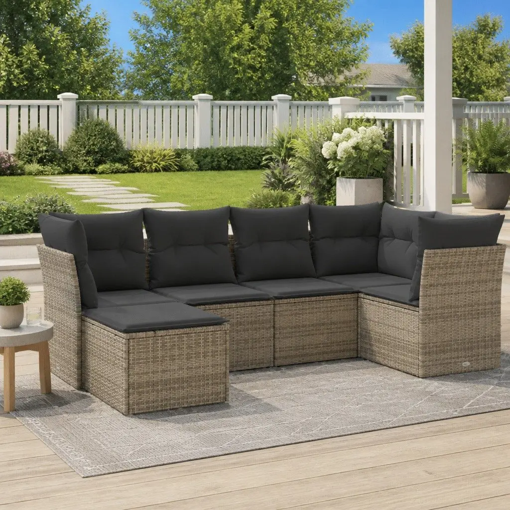 Garden Sofa Set 6 Piece PE Rattan Outdoor Furniture Grey Patio Seating