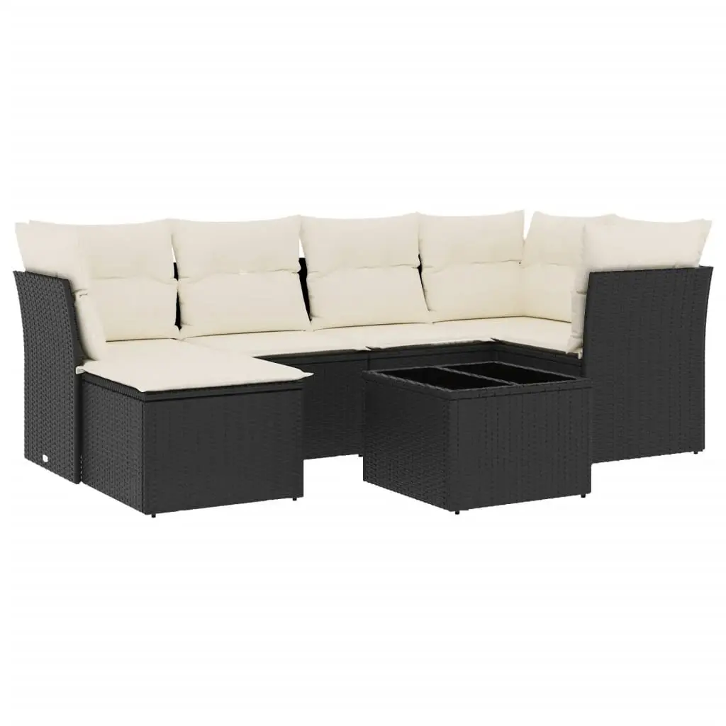 7 Piece Garden Sofa Set PE Rattan Outdoor Patio Furniture Black with Cushions