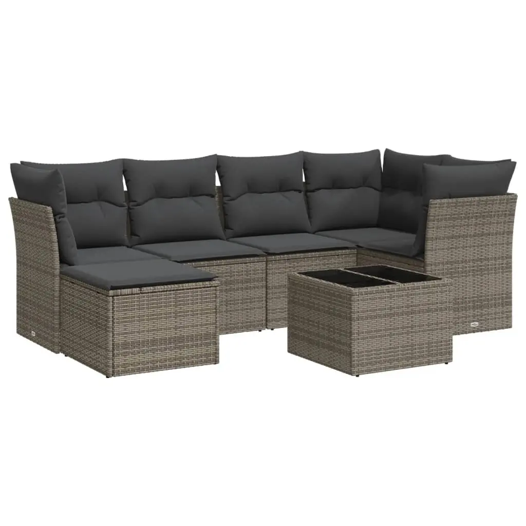 7 Piece Garden Sofa Set Poly Rattan Grey Outdoor Furniture with Cushions
