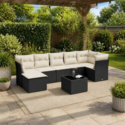 Garden Sofa Set 8 Piece Outdoor Furniture Black Poly Rattan Modular Patio