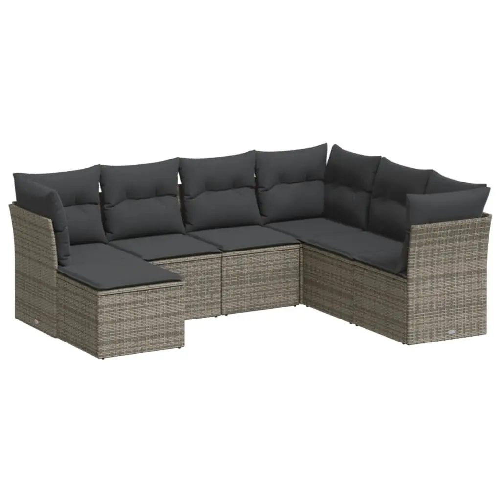 7 Piece Outdoor Garden Sofa Set Modular Grey PE Rattan with Storage