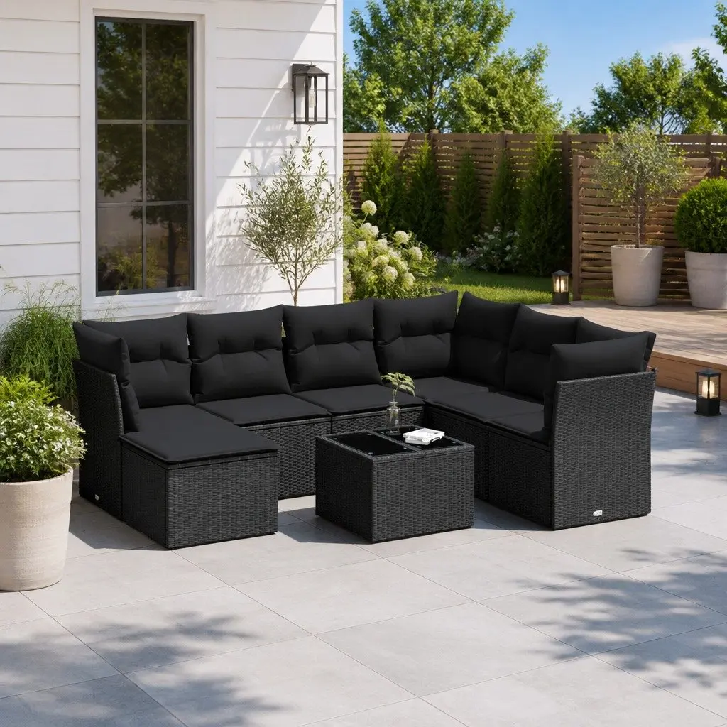 Garden Sofa Set 8 Piece Modular PE Rattan Outdoor Furniture Black
