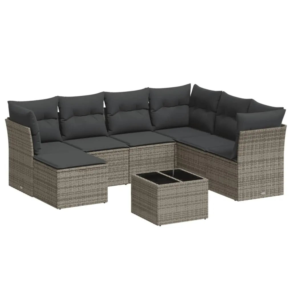 Garden Sofa Set Modular PE Rattan 8 Piece Outdoor Furniture Grey Patio Seating