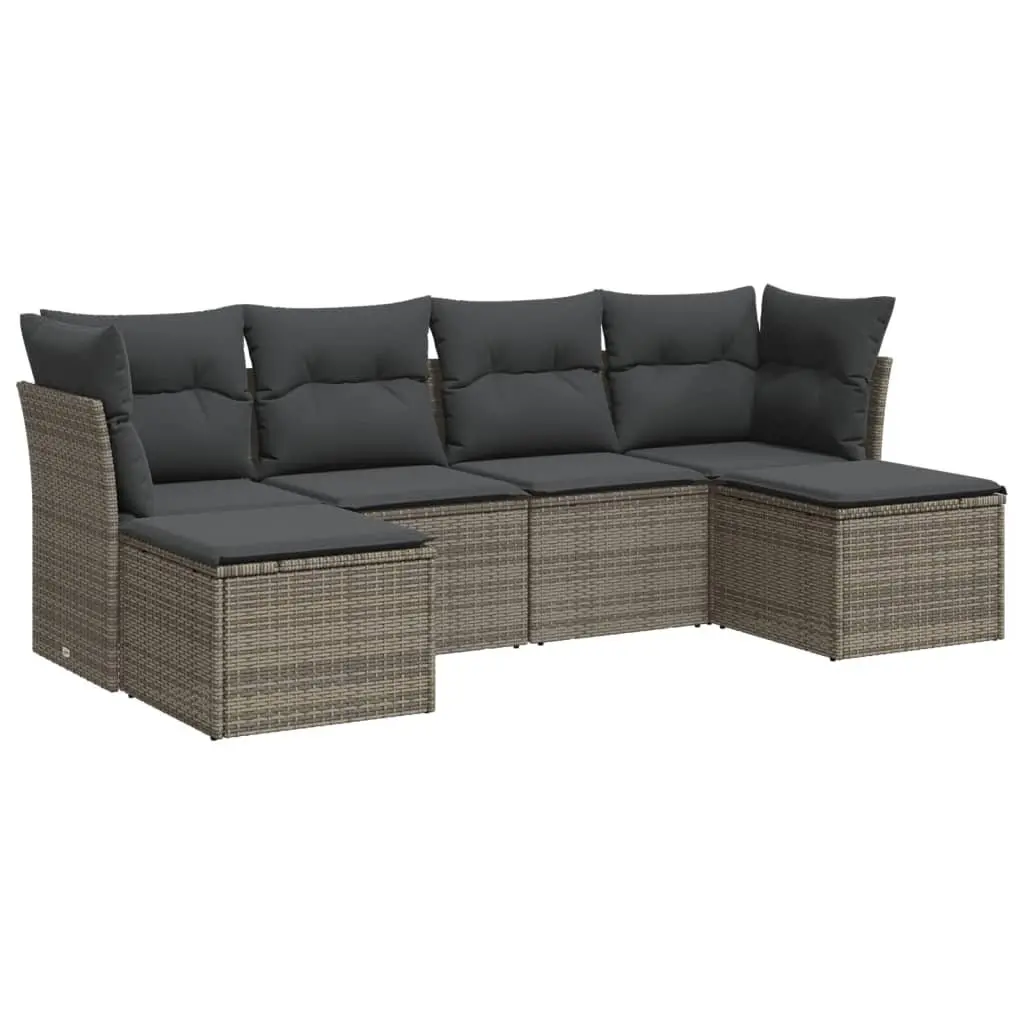 Garden Sofa Set 6 Piece Grey Outdoor Furniture Poly Rattan Patio Seating