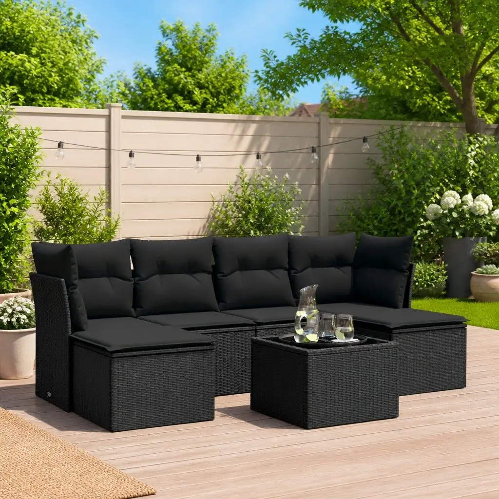 7 Piece Garden Sofa Set PE Rattan Black Outdoor Furniture Patio Lounge
