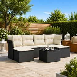 Functional 7 Piece Black Patio Sofa Set with Storage